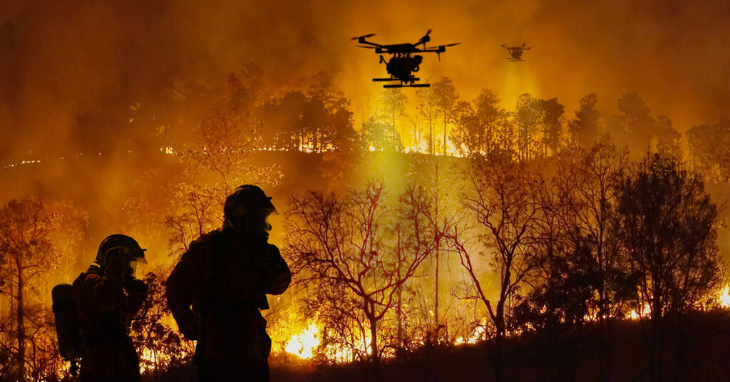 Drone fighting fire